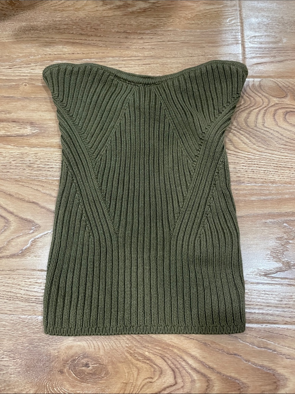 Express Olive Green Strapless Ribbed Knit Dress